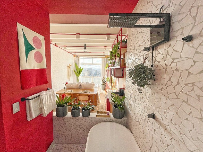 Studio em vermelho - Copan por @yanaina_interiores